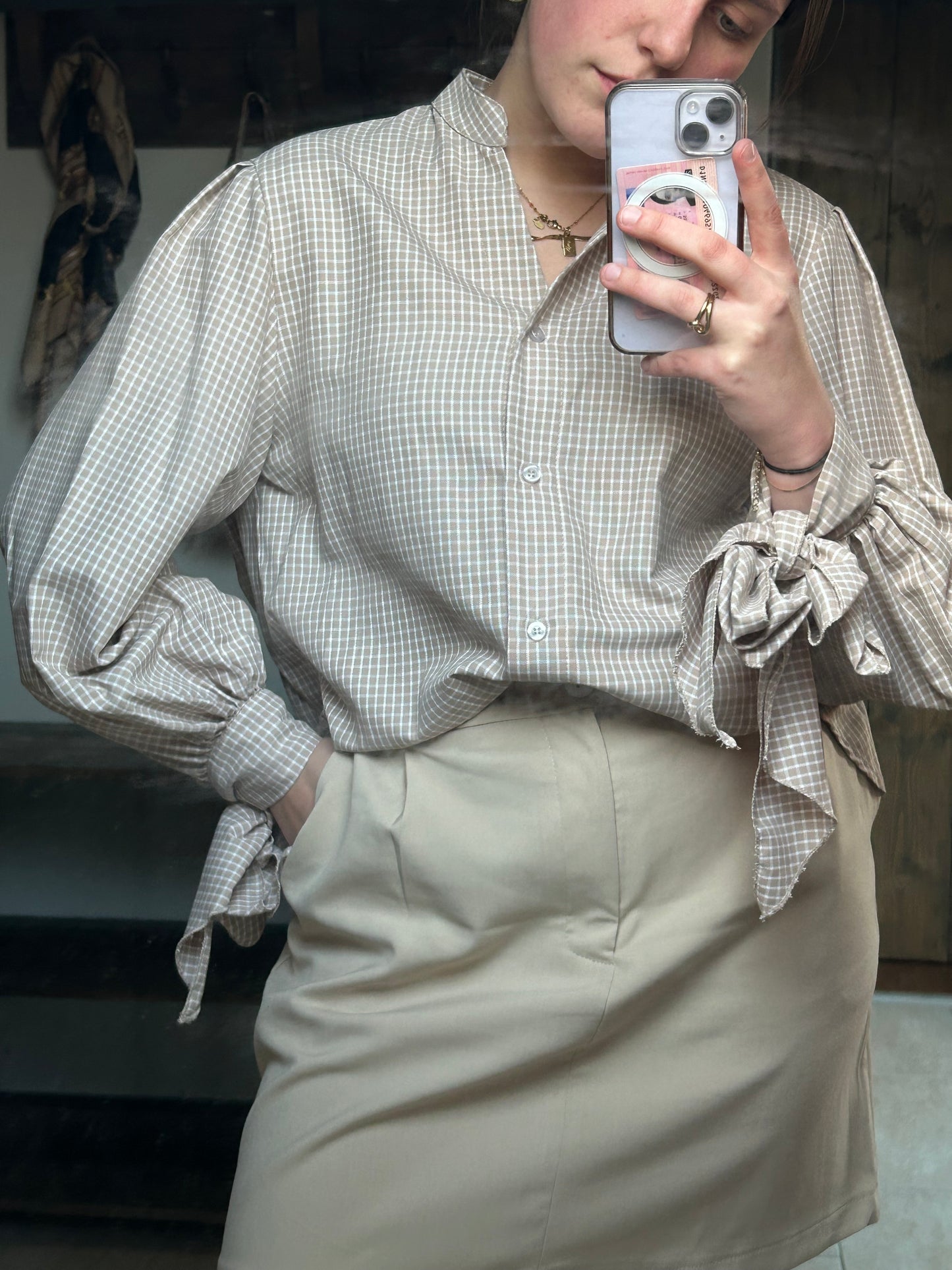 Geruite blouse met strik