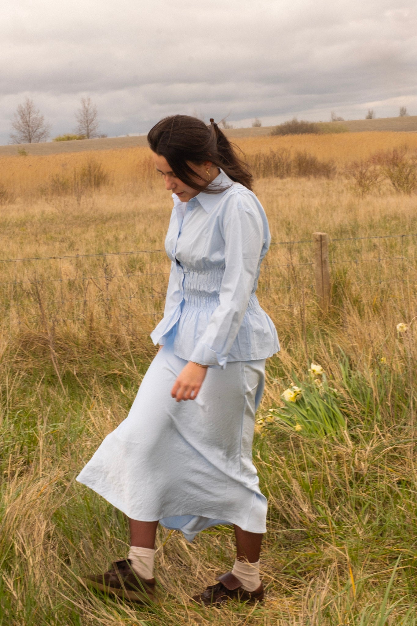 Satijnen rok blauw