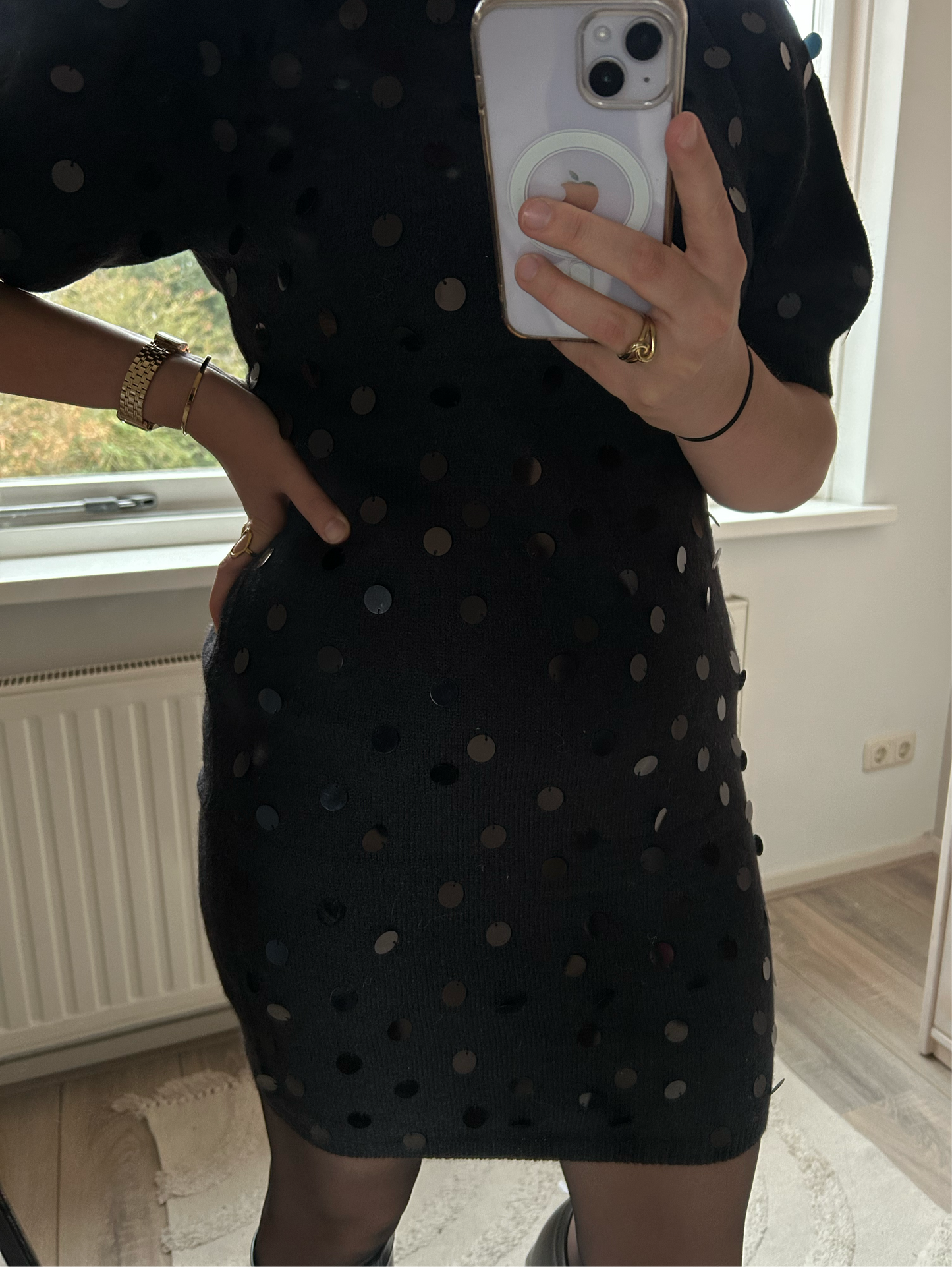 Zwarte glitter jurk