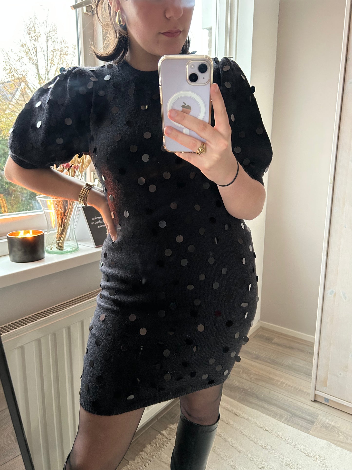 Zwarte glitter jurk