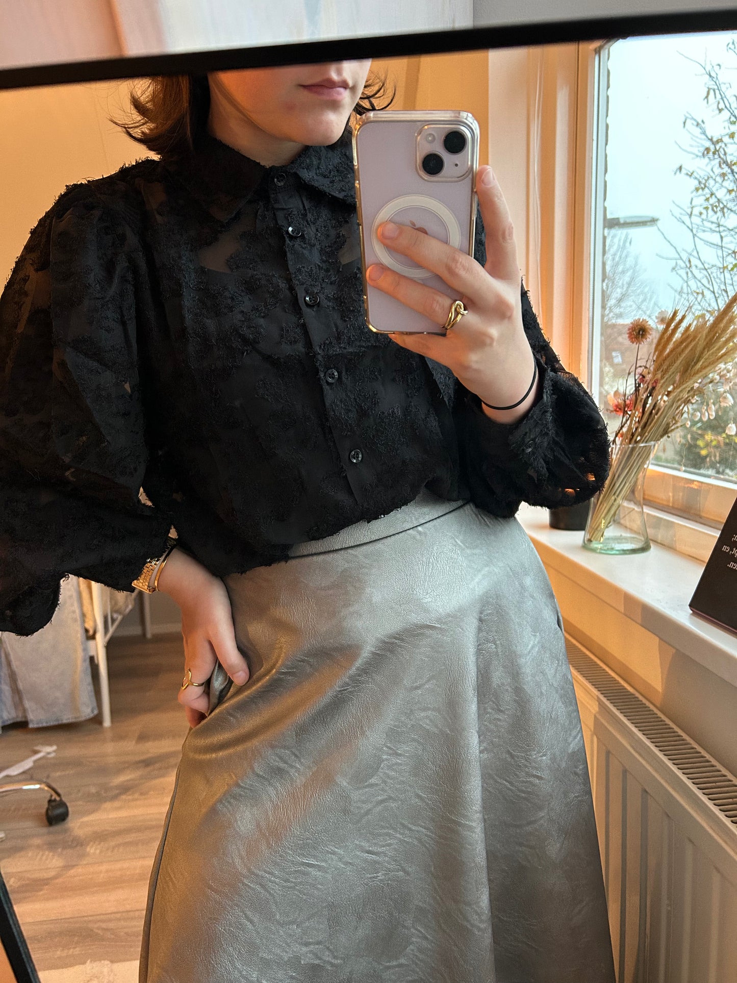Leren rok zilver
