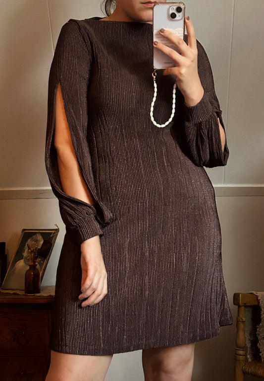 Lurex jurk aubergine