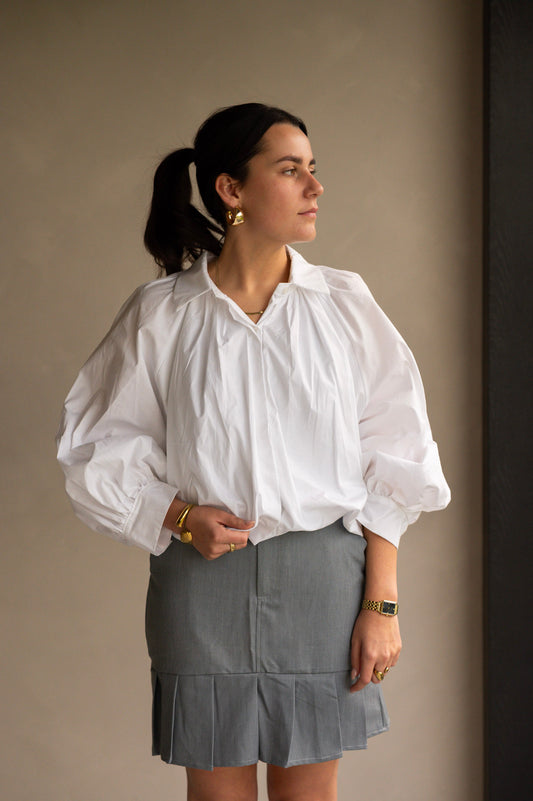 Ballon blouse white rivé