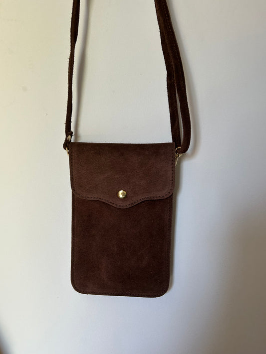 Suede telefoontasje bruin
