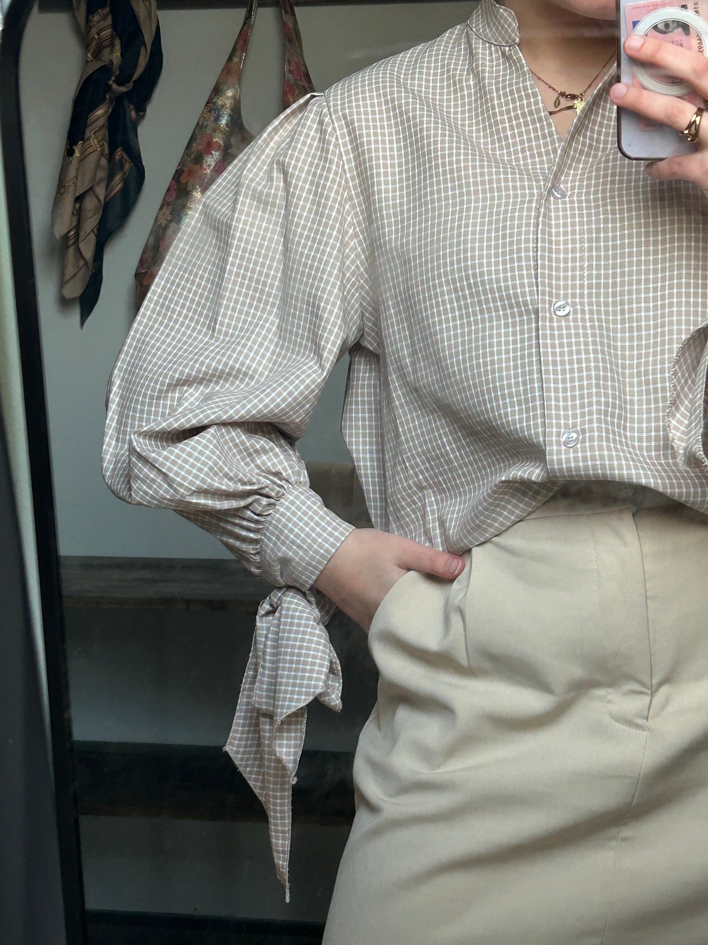 Geruite blouse met strik