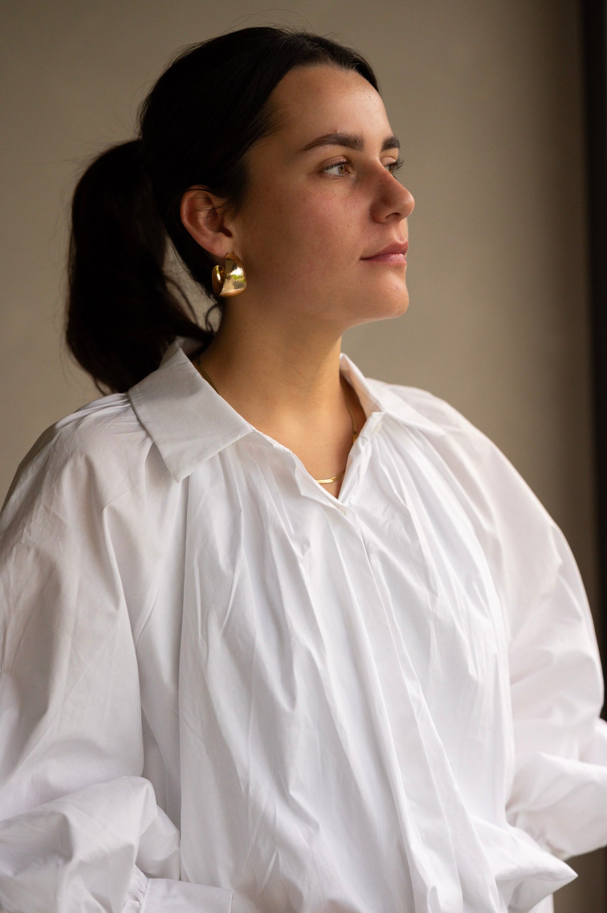 Ballon blouse white rivé